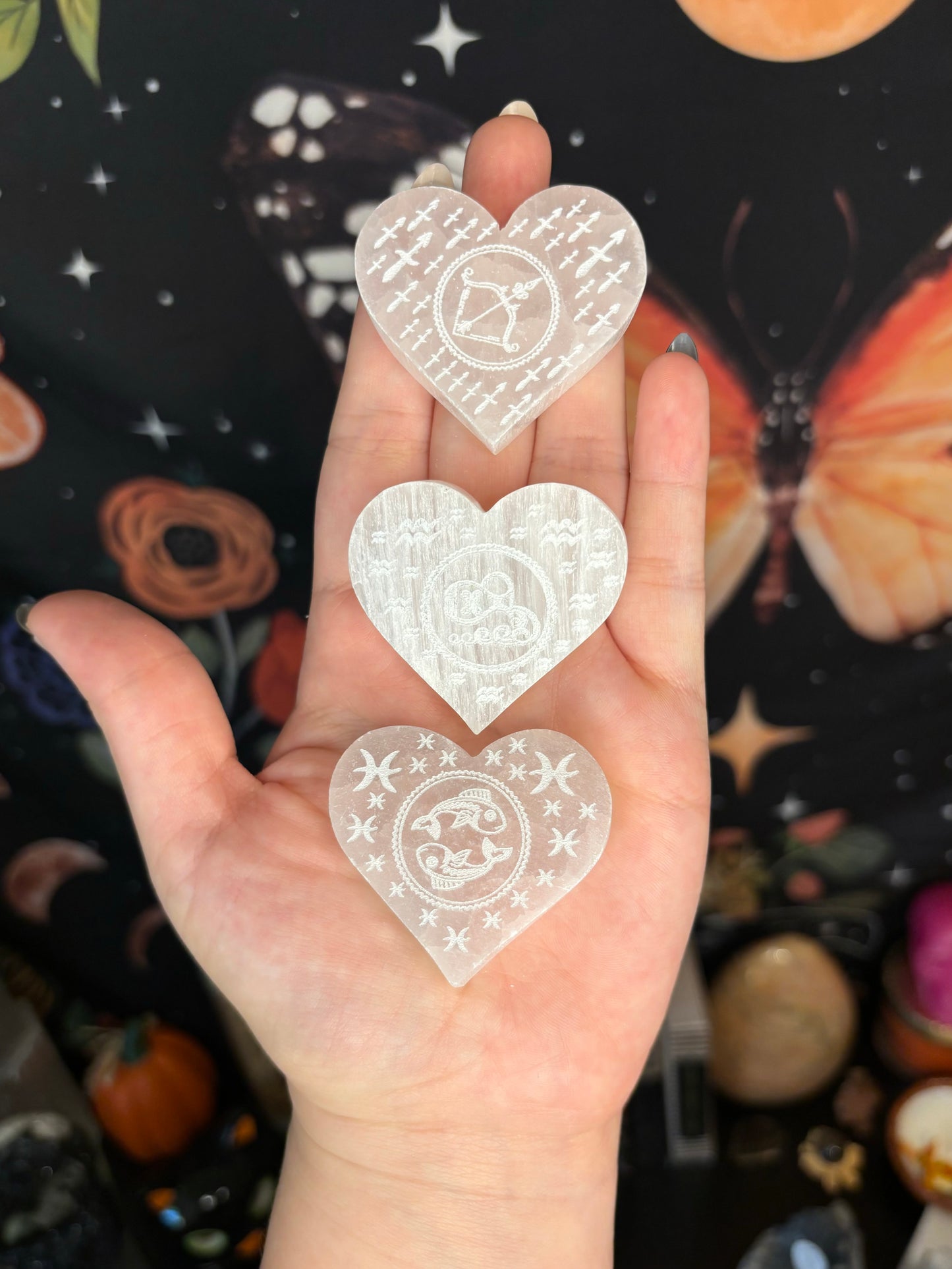 Zodiac selenite hearts