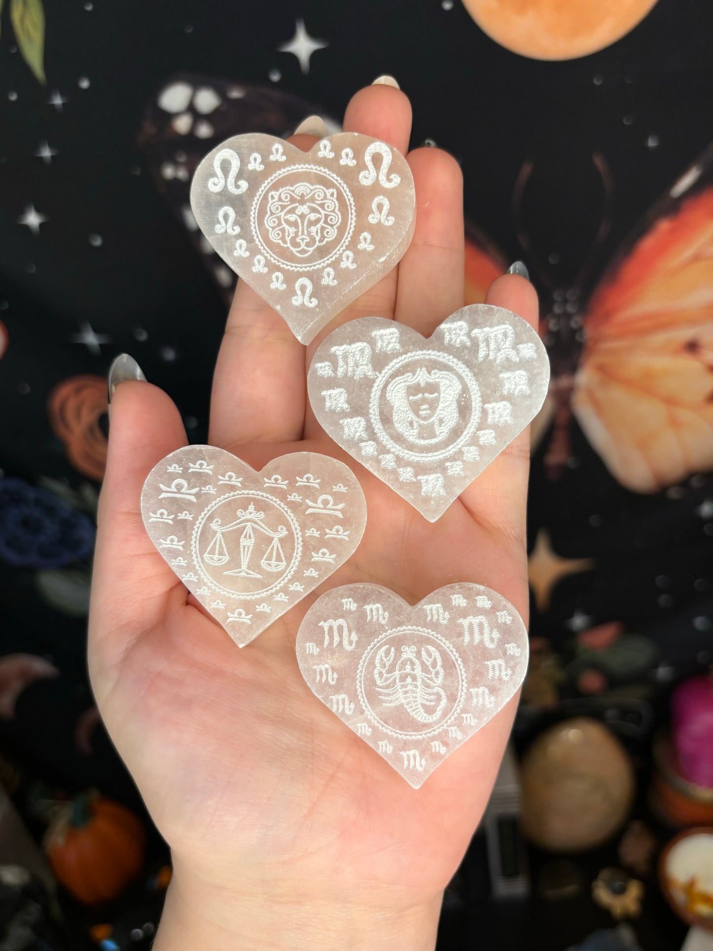 Zodiac selenite hearts