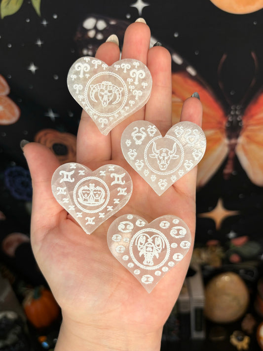 Zodiac selenite hearts